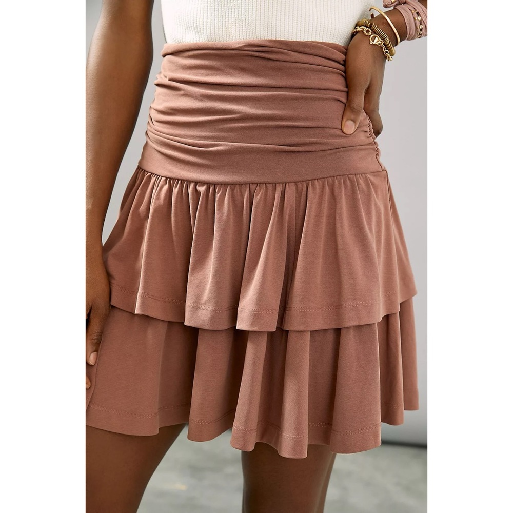 Anthropologie Tiered Mini Skirt in Dusty Rose